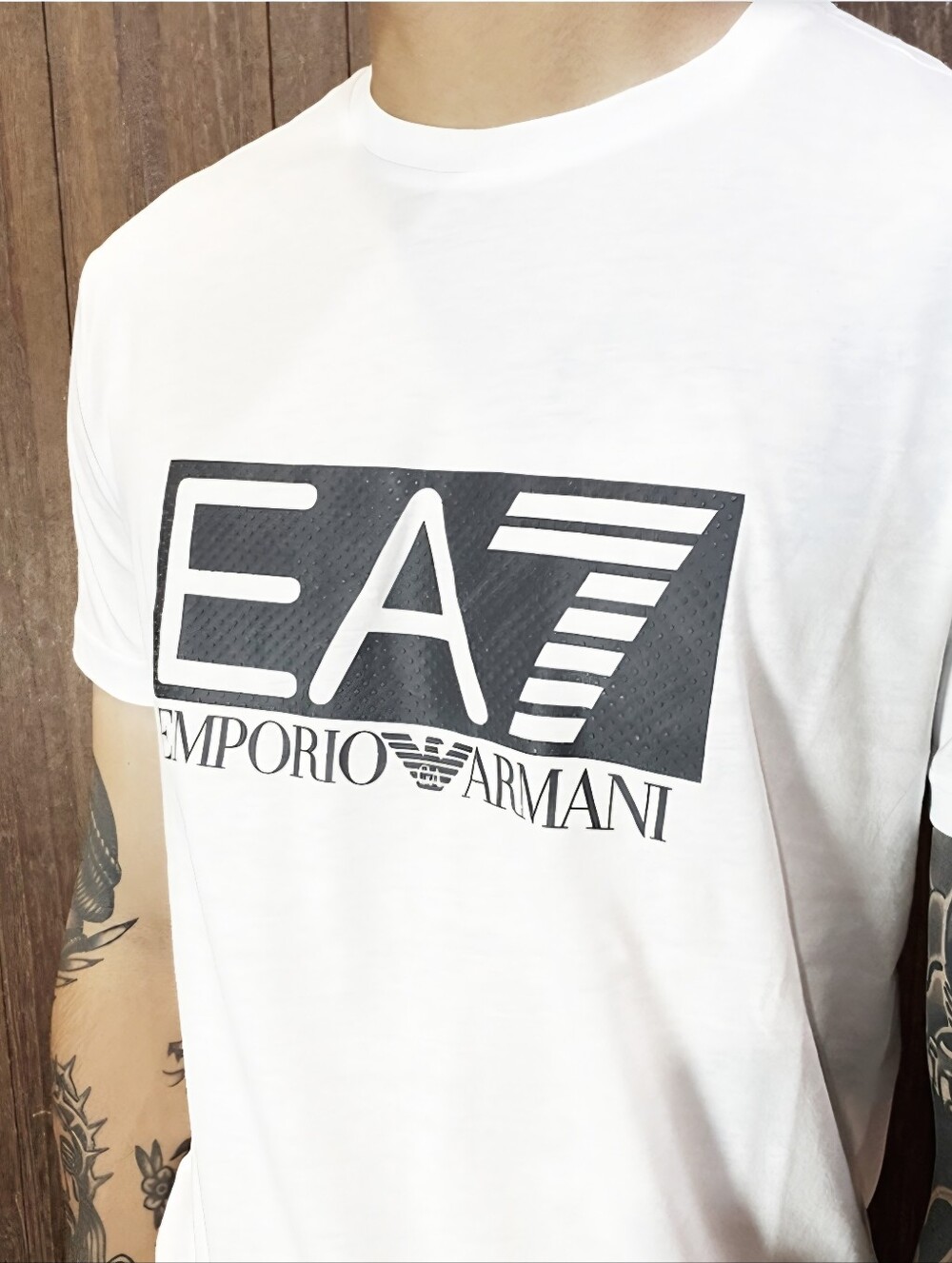 Emporio Armani White Tee with Black EA7 Box Logo